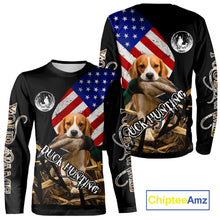 Load image into Gallery viewer, Duck Hunting with Beagle Dog Camo US Flag Custom Name All Over Printed Shirt, Hunting Gift NHT149