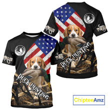 Load image into Gallery viewer, Duck Hunting with Beagle Dog Camo US Flag Custom Name All Over Printed Shirt, Hunting Gift NHT149