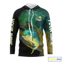 Load image into Gallery viewer, Mahi Mahi (Dorado) Fishing Customize Name Hooded Fishing Shirts Long Sleeve For Men NHT569
