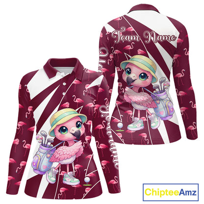 Cute Pink Flamingo Custom Pattern Funny Golf Shirts For Women, Flamingo Golf Team Shirt NHT593