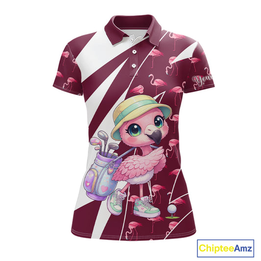 Cute Pink Flamingo Custom Pattern Funny Golf Shirts For Women, Flamingo Golf Team Shirt NHT593