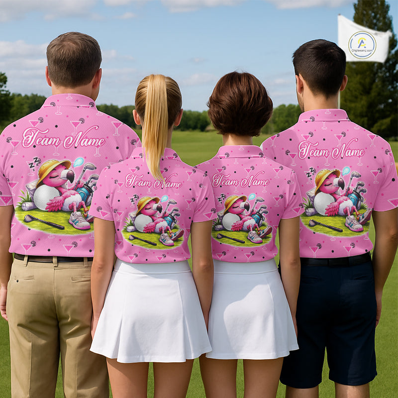 Personalized Mens Golf Polo Shirt With Flamingo Sleep– Funny Cartoon Pattern For Golfer NHT598