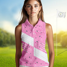 Load image into Gallery viewer, Personalized Womens Sleeveless Golf Polo Shirt With Flamingo Sleep– Funny Cartoon Pattern For Golfer NHT598