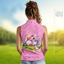 Load image into Gallery viewer, Personalized Womens Sleeveless Golf Polo Shirt With Flamingo Sleep– Funny Cartoon Pattern For Golfer NHT598