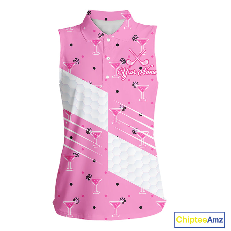 Personalized Womens Sleeveless Golf Polo Shirt With Flamingo Sleep– Funny Cartoon Pattern For Golfer NHT598