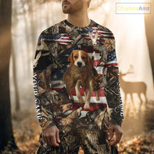 Load image into Gallery viewer, Rabbit Hunting with Beagle Skull 3D US Flag Forest Camo Custom Hunting Shirt – Hunting Gift NHT162