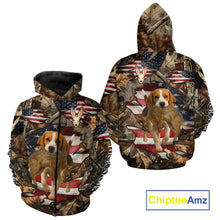 Load image into Gallery viewer, Rabbit Hunting with Beagle Skull 3D US Flag Forest Camo Custom Hunting Shirt – Hunting Gift NHT162