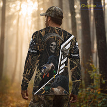 Load image into Gallery viewer, Waterfowl Hunting Shirt Camo Personalized with Black Lab Dog and Grim Reaper, Hunting Gifts NHT168