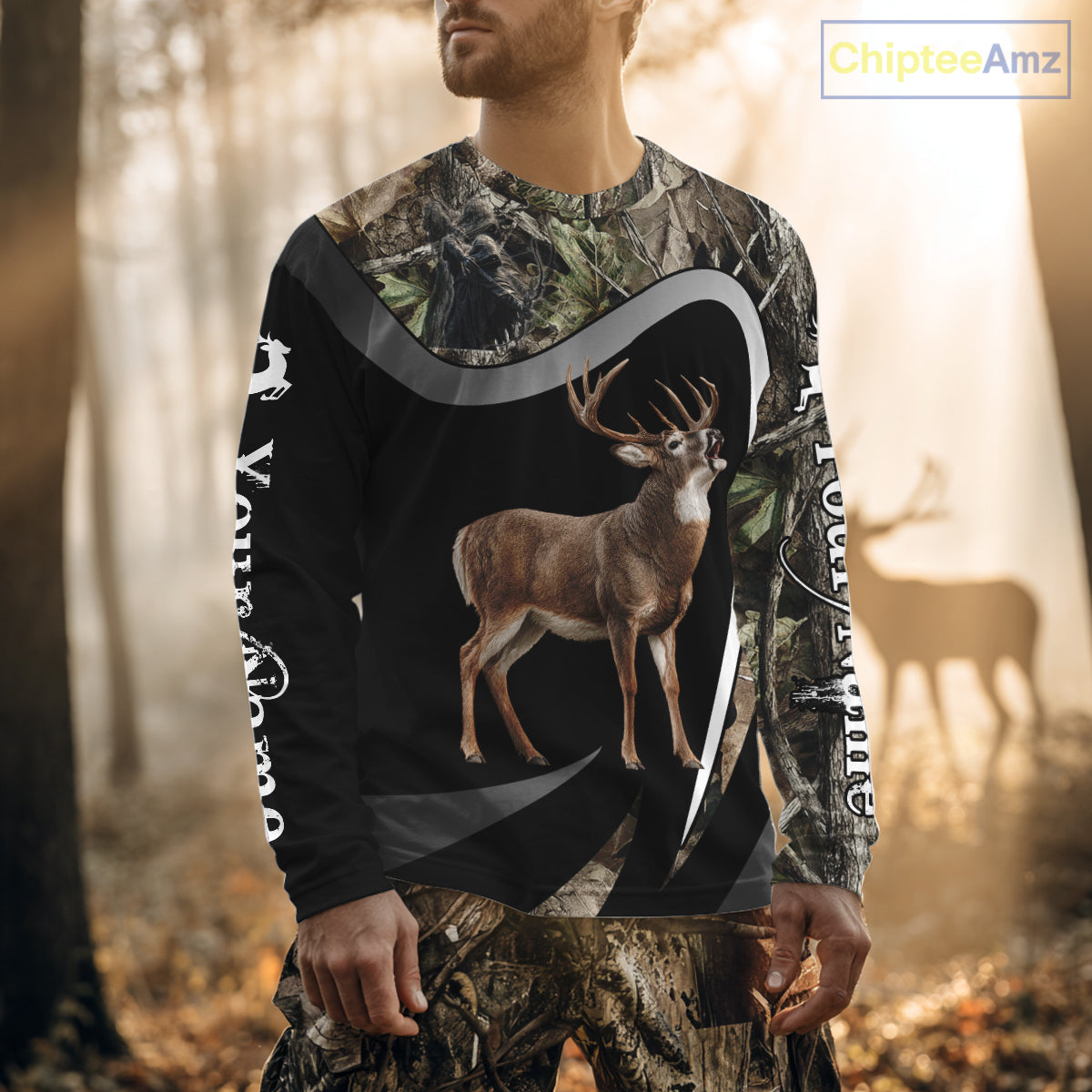Grim Reaper Deer Hunting Shirt – Black Forest Camo 3D All Over Print for Whitetail Hunters NHT175