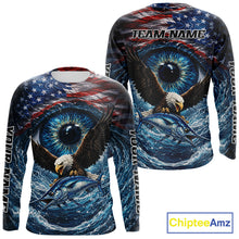 Load image into Gallery viewer, USA Eagle Marlin Fishing Shirt Long Sleeve – Custom Name Patriotic Ocean Eye Design NHT429