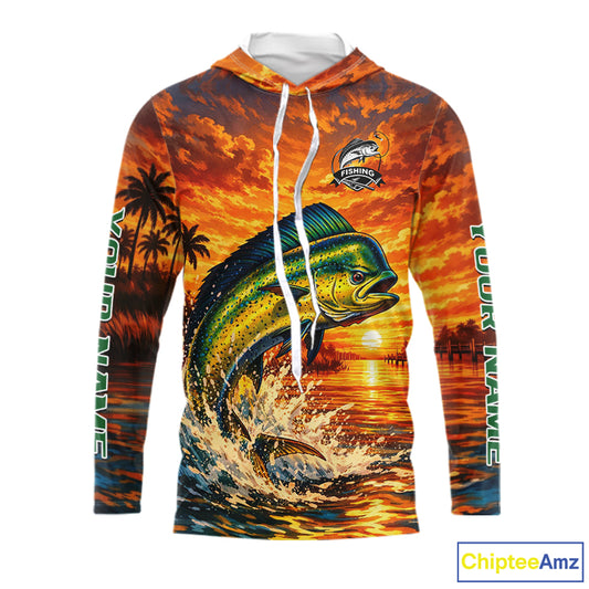 Personalized Mahi Mahi Dolphin Fish Fishing Shirt Long Sleeve Hooded – Sunset Ocean Design NHT433
