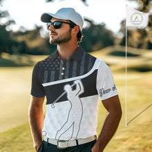 Load image into Gallery viewer, Mens Golf Polo Shirt American Flag Patriotic Golf Shirts Custom Name Golf Gifts For Mens NHT620