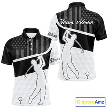 Load image into Gallery viewer, Mens Golf Polo Shirt American Flag Patriotic Golf Shirts Custom Name Golf Gifts For Mens NHT620