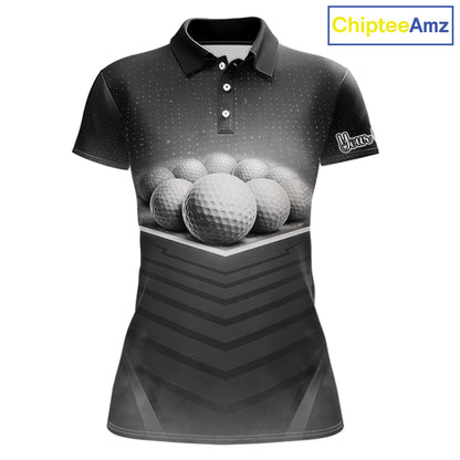 Black Golf Polos Shirts For Womens Custom Golf Ball Clubs, Best Golf Gift Custom Name For Team Name NHT628