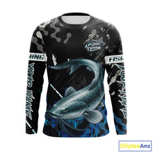 Load image into Gallery viewer, Black Camo Custom Catfish Fishing Shirts Long Sleeve, Catfish Fishing Jerseys For Men NHT499