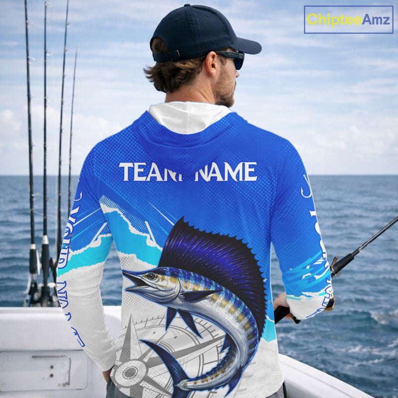 Sailfish Fishing Custom Hooded Fishing Shirts Long Sleeve For Men, Sailfish Saltwater Fishing Shirt NHT644