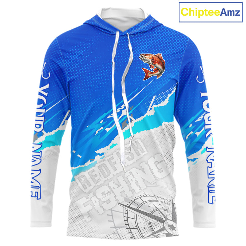 Redfish Fishing Custom Hooded Fishing Shirts Long Sleeve For Men, Redfish Saltwater Fishing Shirt NHT647