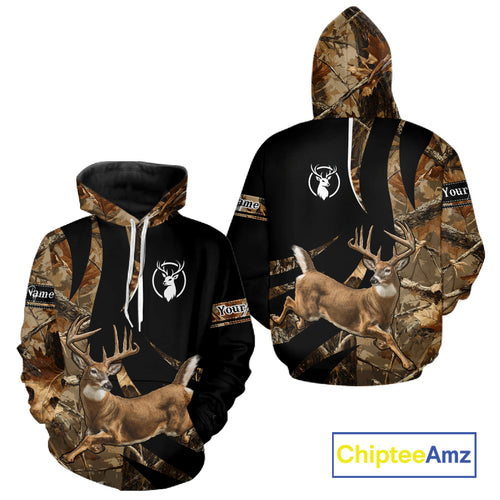 Deer Hunting Big Buck Jumping Camouflage Custom Name All Over Print Shirt Deer Hunting Gifts NHT195