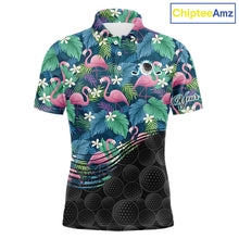 Load image into Gallery viewer, Flamingo Mens Golf Ball Polo Shirts, Colorful Tropical Flamingo Pattern, Tropical Golf Shirt NHT668