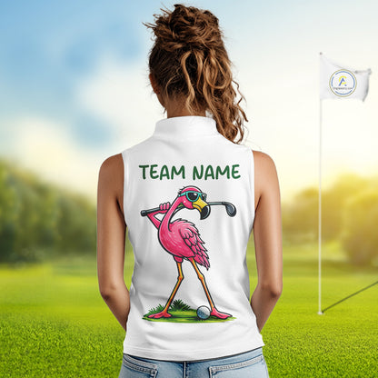 Funny Flamingo Womens Sleeveless Golf Polo Shirts Blue Tropical Flamingo Custom Name, Golf Gifts NBT563