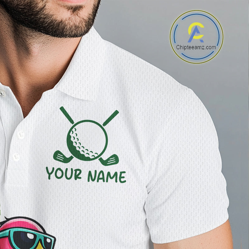 Funny Flamingo Mens Golf Polo Shirts Floral Tropical Leaf Flamingo Custom Name, Golf Gifts NBT564