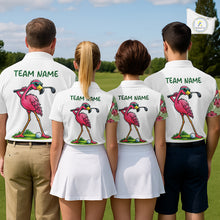 Load image into Gallery viewer, Funny Flamingo Mens Golf Polo Shirts Floral Tropical Leaf Flamingo Custom Name, Golf Gifts NBT564