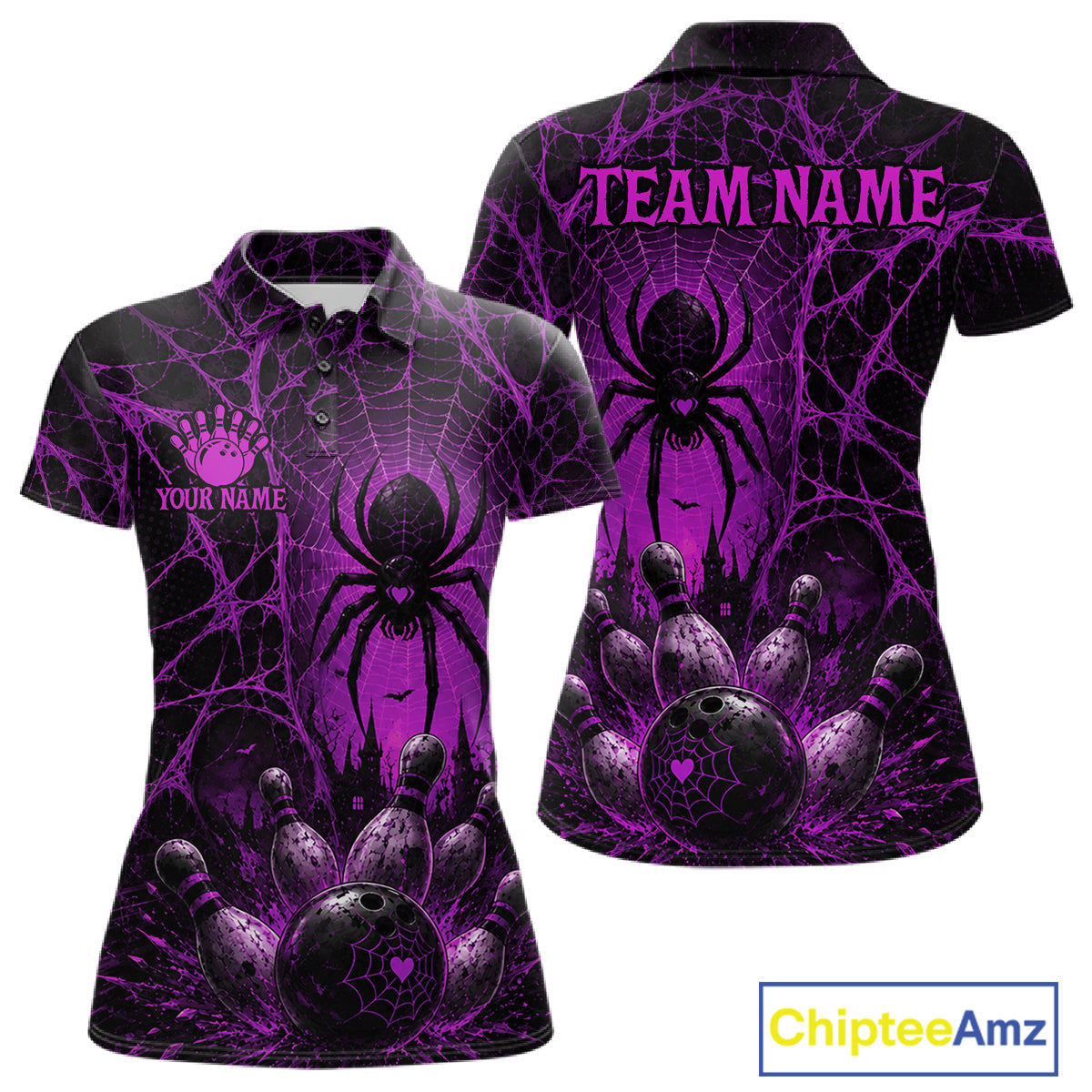 Purple Spider Custom Halloween Bowling Team Shirts For Women, Bowling Gifts NBT962