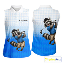 Load image into Gallery viewer, Funny Raccoon Sleeveless Golf Polo Shirt Personalized Name Custom Golf Shirt Golfer Gift For Womens NBT887