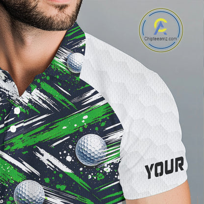 Mens Golf Polo Shirts Custom Black And Green Golf Ball Pattern Golf Attire For Mens, Golfer Gifts NBT574