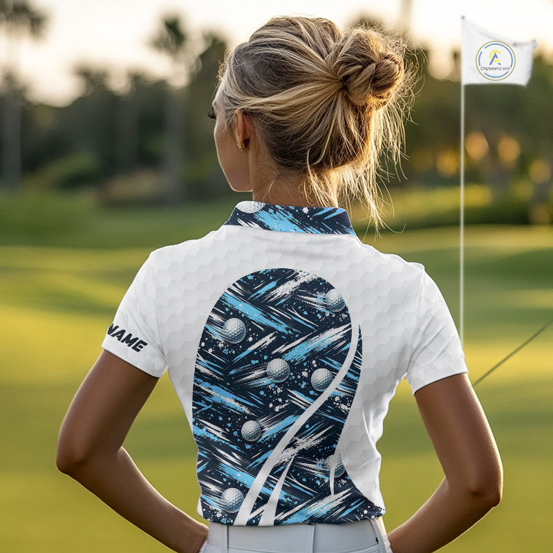 Womens Golf Polo Shirts Custom Black And Blue Golf Ball Pattern Golf Attire For Ladies, Golfer Gifts NBT575