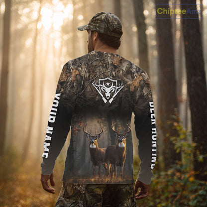 Personalized Forest Camo Deer Hunting Clothes Custom Name Whitetail Deer Design Hunting Hoodie NBT305