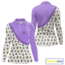 Load image into Gallery viewer, Personalized Funny Purple Cactus Pattern Womens Golf Polo Shirts Custom Cactus Golf Shirt, Golfer Gifts  NBT707