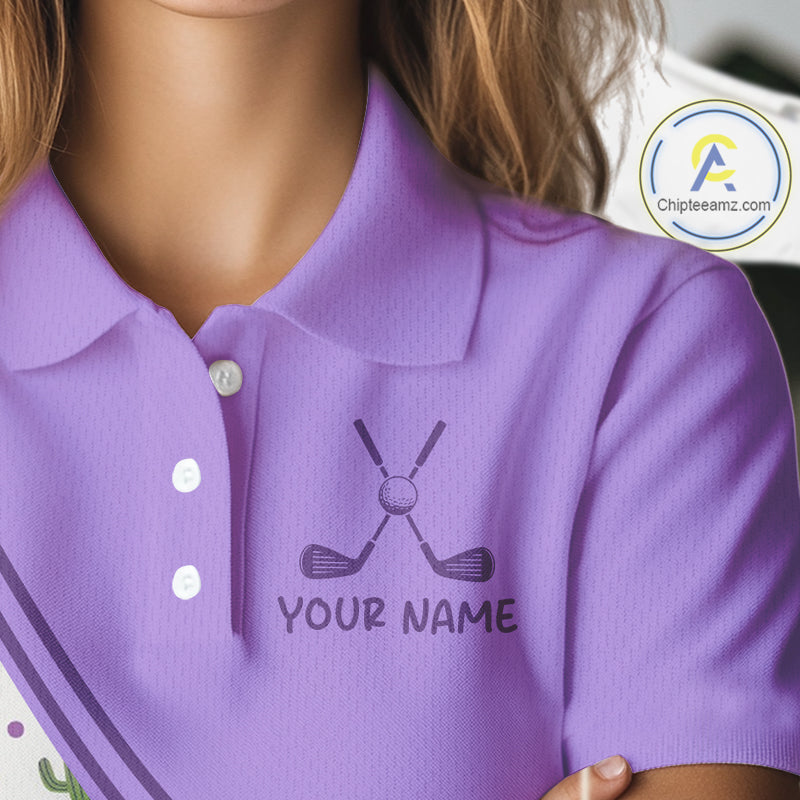 Personalized Funny Purple Cactus Pattern Womens Golf Polo Shirts Custom Cactus Golf Shirt, Golfer Gifts  NBT707