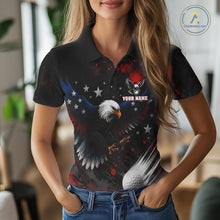 Load image into Gallery viewer, Red, White And Blue American Flag Eagle Womens Golf Polo Shirts Custom Patriotic Golf Team Shirts NBT809