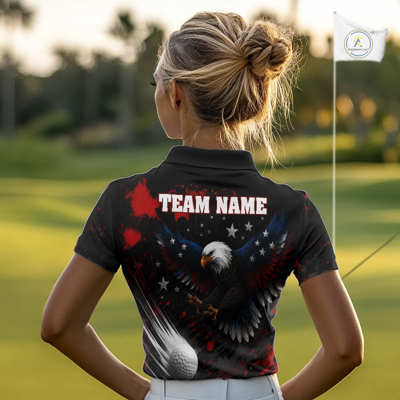 Red, White And Blue American Flag Eagle Womens Golf Polo Shirts Custom Patriotic Tournament Golf Team Shirts NBT809