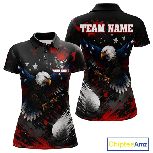 Red, White And Blue American Flag Eagle Womens Golf Polo Shirts Custom Patriotic Tournament Golf Team Shirts NBT809