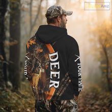 Load image into Gallery viewer, Whitetail Deer Hunting Shirt Custom Name Orange Autumn Leaves Camo, Season Hunting Hoodies For Men NBT307