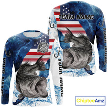 Load image into Gallery viewer, Blue Camo Bass Fishing American Flag Fishing Shirt, Bass Fishing Shirts Long Sleeve NBT458