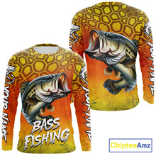 Load image into Gallery viewer, Personalized Bass Fishing Long Sleeve Fishing Shirt Yellow Camo, Bass Fishing Shirts NBT459