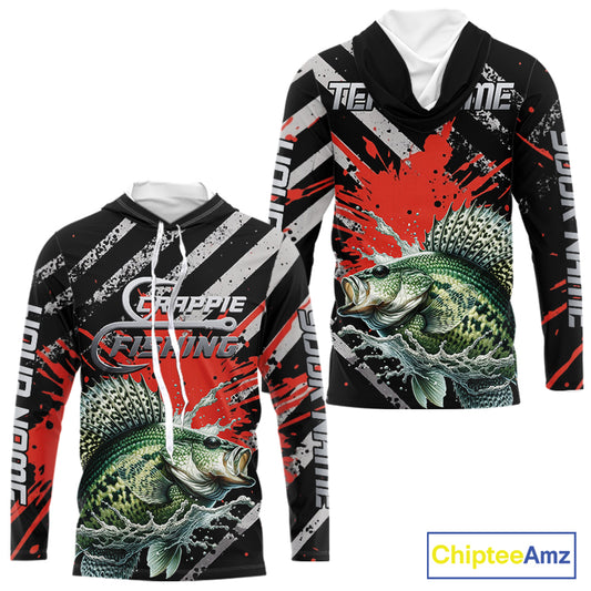 Custom Crappie Long Sleeve Hooded Tournament Fishing Shirts, Crappie Fishing Jerseys NBT713