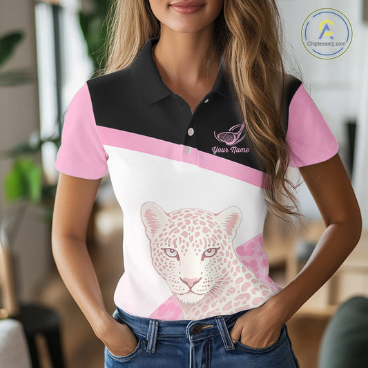 Leopard Womens Golf Polo Shirt Custom Pink Leopard Pattern Team Golf Tops, Golf Gifts NBT588