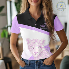 Load image into Gallery viewer, Leopard Womens Golf Polo Shirt Custom Purple Leopard Pattern Team Golf Tops, Golf Gifts NBT589