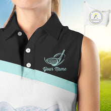 Load image into Gallery viewer, Leopard Womens Sleeveless Golf Polo Shirt Custom Teal Leopard Pattern Team Golf Tops, Golf Gifts NBT590