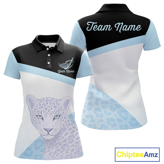 Leopard Womens Golf Polo Shirt Custom Blue Leopard Pattern Team Golf Tops, Golf Gifts NBT591