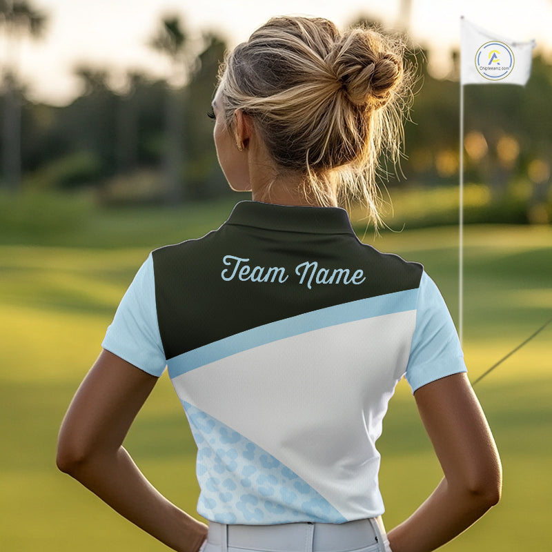 Leopard Womens Golf Polo Shirt Custom Blue Leopard Pattern Team Golf Tops, Golf Gifts NBT591