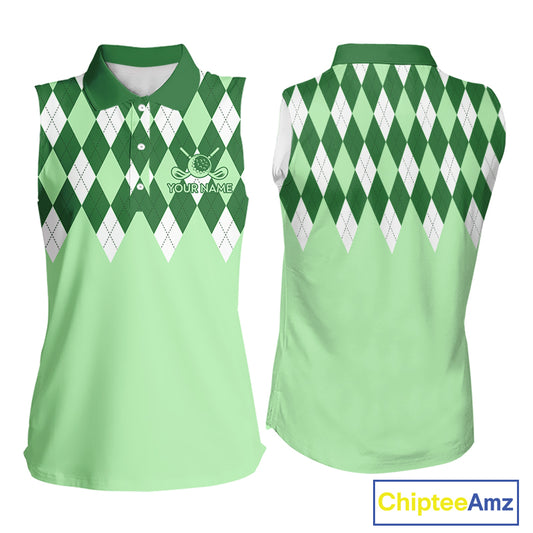 Green Argyle Plaid Pattern Womens Golf Polo Shirt Custom Golf Polo Shirt For Ladies, Golfing Gifts NBT594