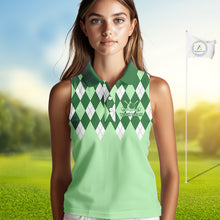 Load image into Gallery viewer, Green Argyle Plaid Pattern Womens Golf Polo Shirt Custom Golf Polo Shirt For Ladies, Golfing Gifts NBT594