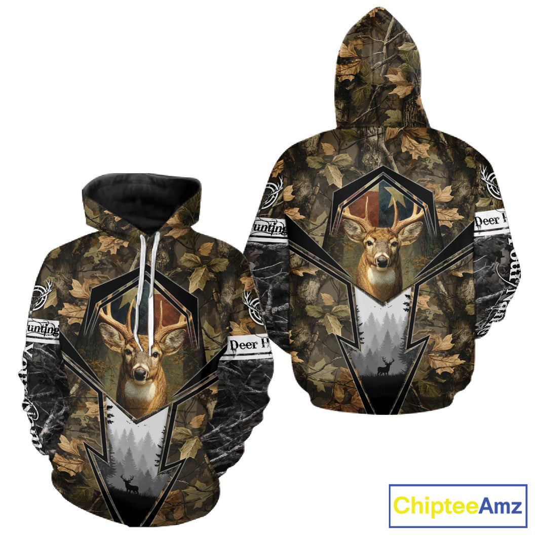 Deer Hunting Camouflage TX Flag Custom Name All Over Print Shirts, Personalized Hunting Clothes NBT110