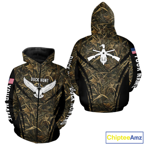 Best Duck Hunting Camouflage with US Flag Detail 3D Printed Shirts, Duck Hunting Gifts NBT205