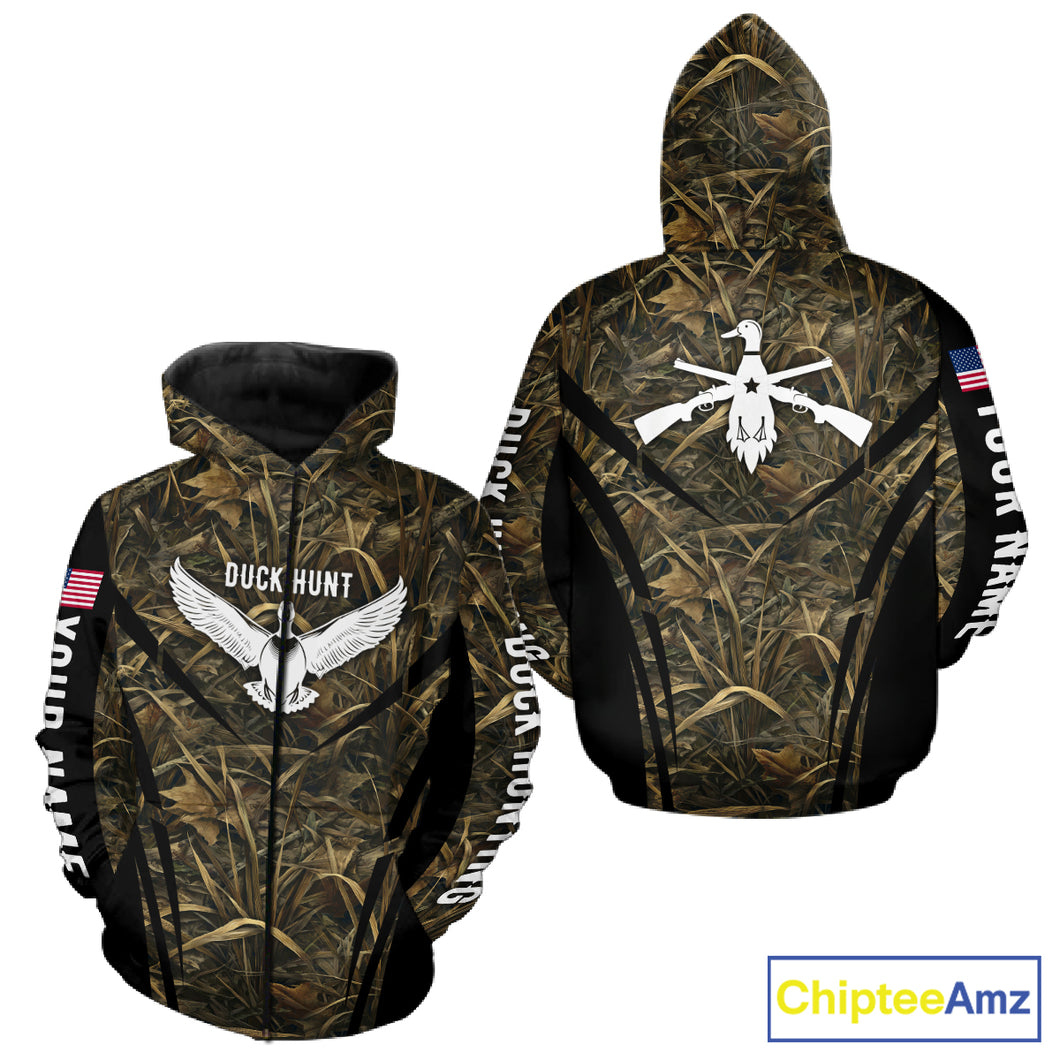 Best Duck Hunting Camouflage with US Flag Detail 3D Printed Shirts, Duck Hunting Gifts NBT205